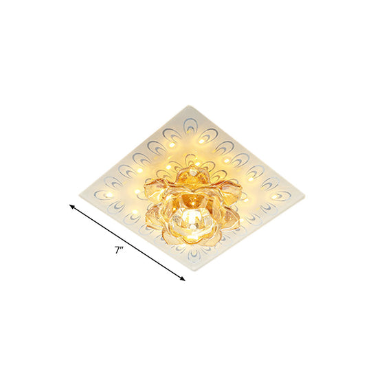Modern White Crystal Flush Mount Led Ceiling Lamp With Lotus Blossom Design In Warm/White Light