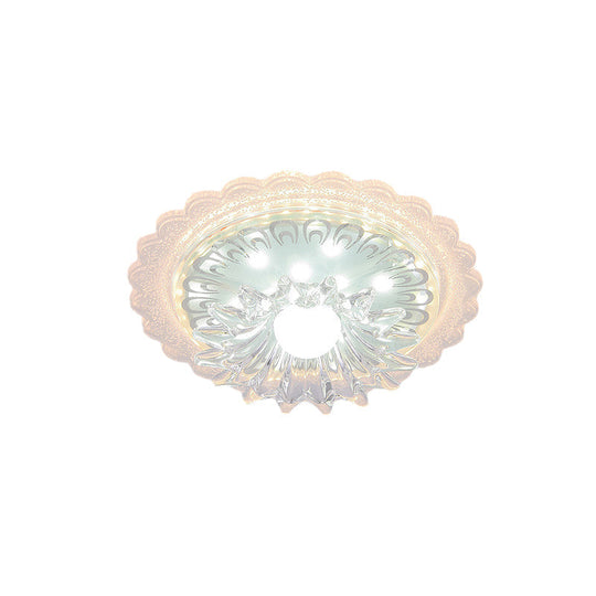 Clear Crystal Mini Ceiling Lamp With Scalloped Design - Led Flush Mount Light For Passageway And