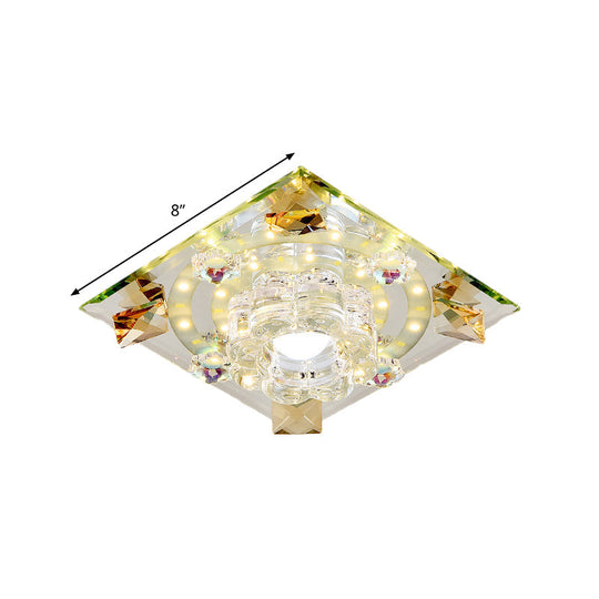 Modern Crystal Led Flush - Mount Light Fixture: Purple Butterfly/Amber Gem Ceiling Lamp