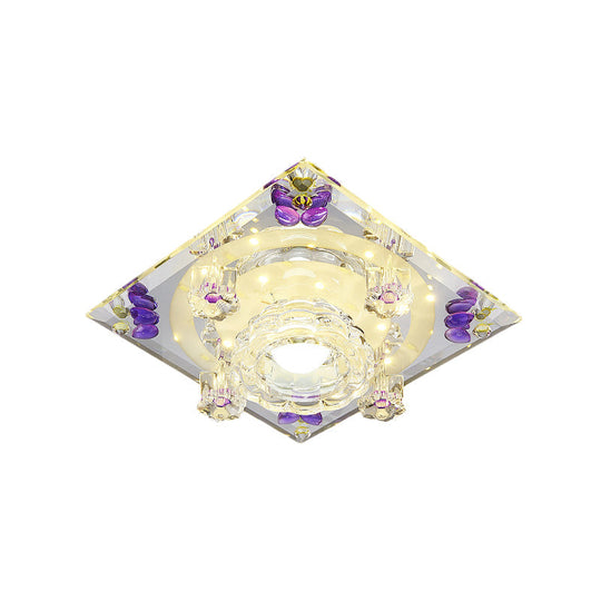 Modern Crystal Led Flush - Mount Light Fixture: Purple Butterfly/Amber Gem Ceiling Lamp