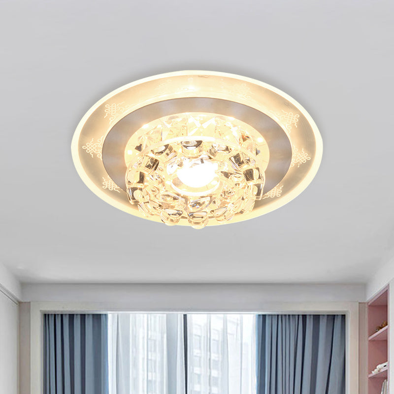 Modern Led Flushmount Recessed Lighting: Geometric & Round Crystal Ceiling Light For Foyer