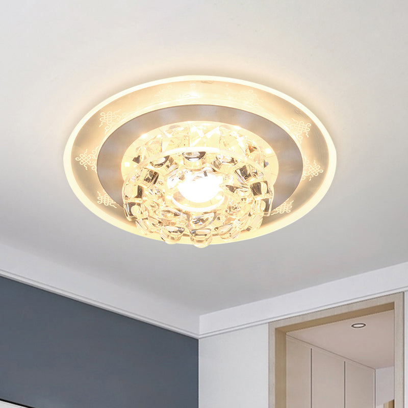 Modern Led Flushmount Recessed Lighting: Geometric & Round Crystal Ceiling Light For Foyer