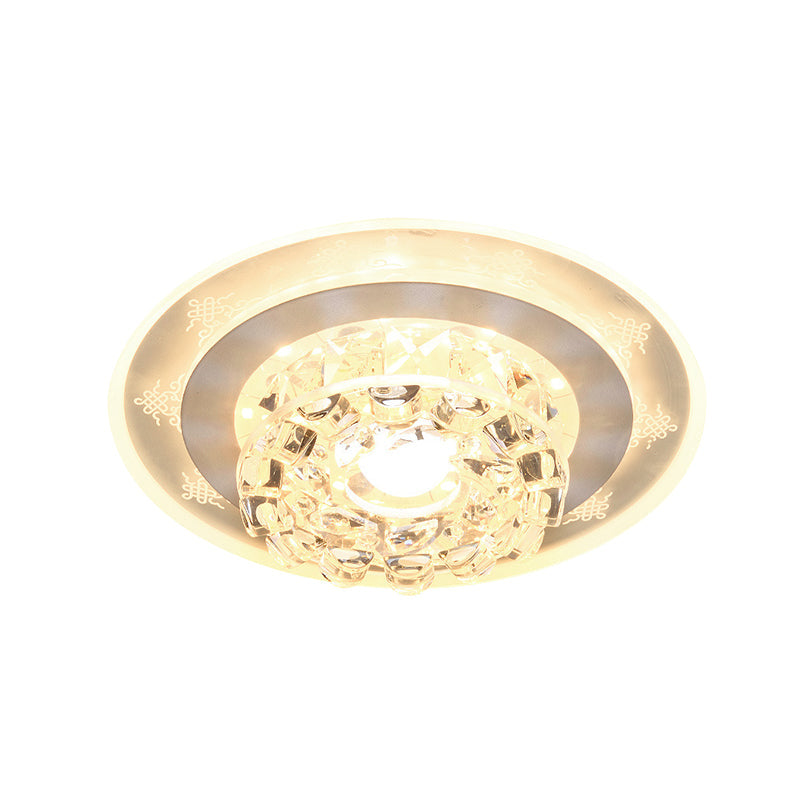 Modern Led Flushmount Recessed Lighting: Geometric & Round Crystal Ceiling Light For Foyer