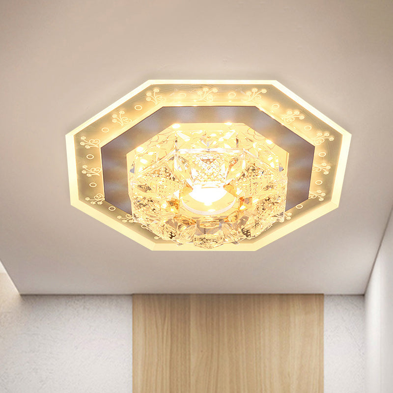 Crystal Clear Led Foyer Ceiling Light With Minimalist Pattern Edge And Square/Polygon Flush Mount /