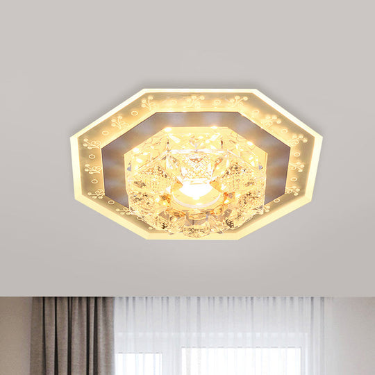 Crystal Clear Led Foyer Ceiling Light With Minimalist Pattern Edge And Square/Polygon Flush Mount