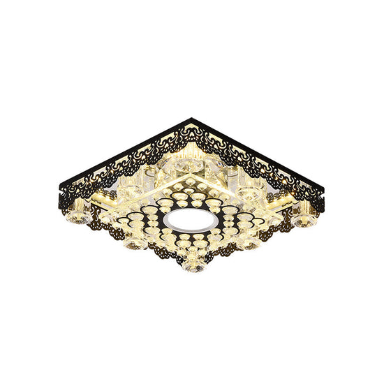 Black Crystal Floral - Trim Led Close - To - Ceiling Lamp - Contemporary Square/Round Design