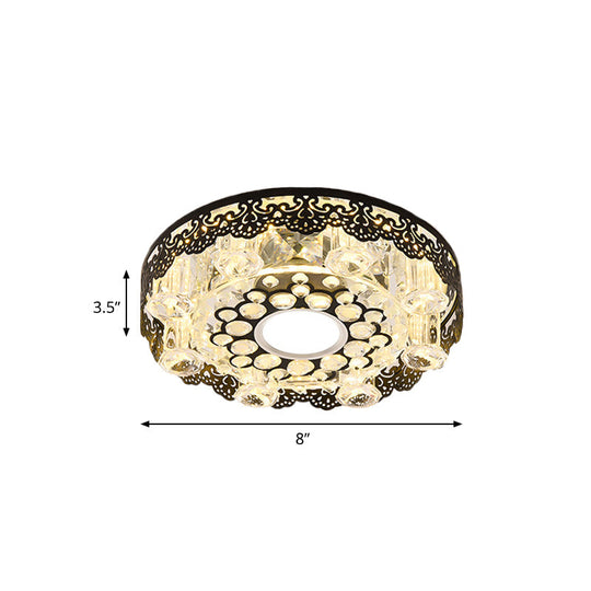 Black Crystal Floral-Trim Led Close-To-Ceiling Lamp - Contemporary Square/Round Design
