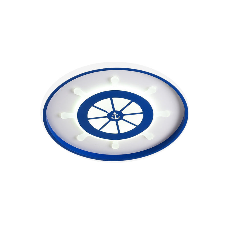 Ultrathin Mediterranean Flush Mount Led Ceiling Light For Kid’s Room In Blue With Warm/White