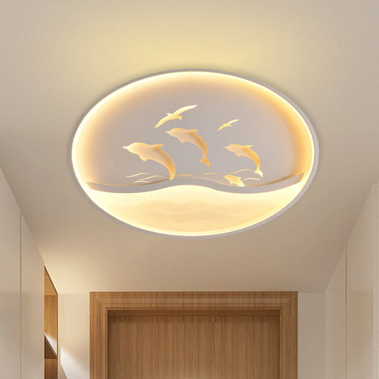 Nordic Acrylic Children’s Bedroom Led Ceiling Light - Dolphin Adventure Circle With Flush Mount