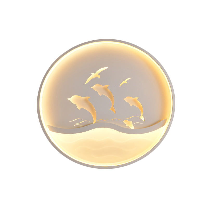 Nordic Acrylic Children’s Bedroom Led Ceiling Light - Dolphin Adventure Circle With Flush Mount