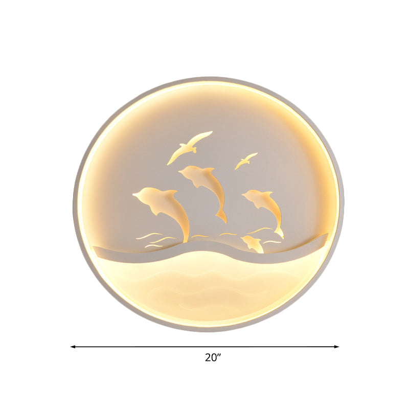 Nordic Acrylic Children’s Bedroom Led Ceiling Light - Dolphin Adventure Circle With Flush Mount