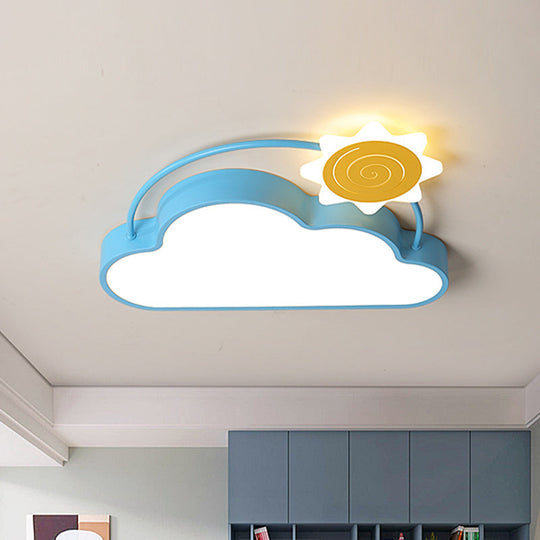 Iron Sun Cartoon Blue And Gold Led Ceiling Light - Flush Mount Close To
