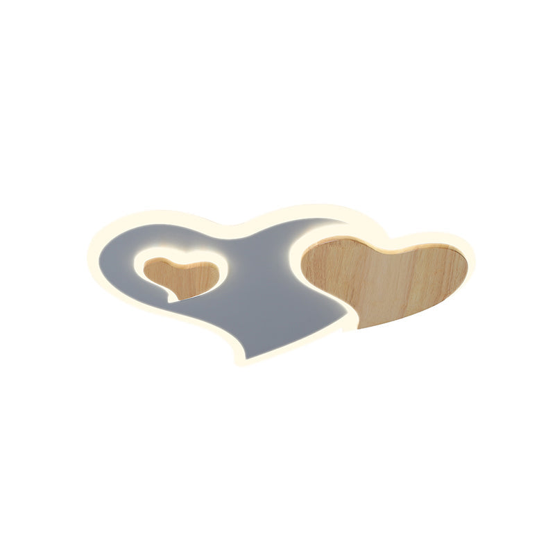 Triple Heart Acrylic Ceiling Light In Blue And Wood With Led - Nordic Style