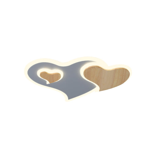 Triple Heart Acrylic Ceiling Light In Blue And Wood With Led - Nordic Style