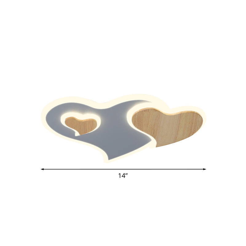 Triple Heart Acrylic Ceiling Light In Blue And Wood With Led - Nordic Style