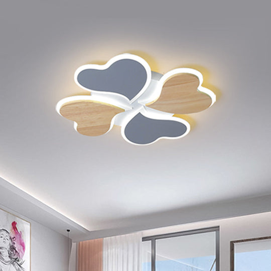 Nordic-Style 4-Leaf Clover Led Ceiling Light With Blue And Wood Finish