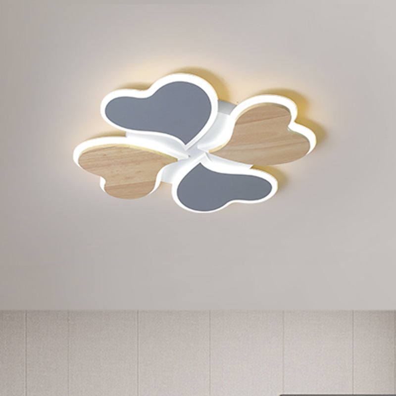 Nordic-Style 4-Leaf Clover Led Ceiling Light With Blue And Wood Finish