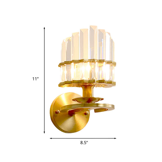 Modern Crystal Block Wall Sconce - Round Gold Living Room Lamp