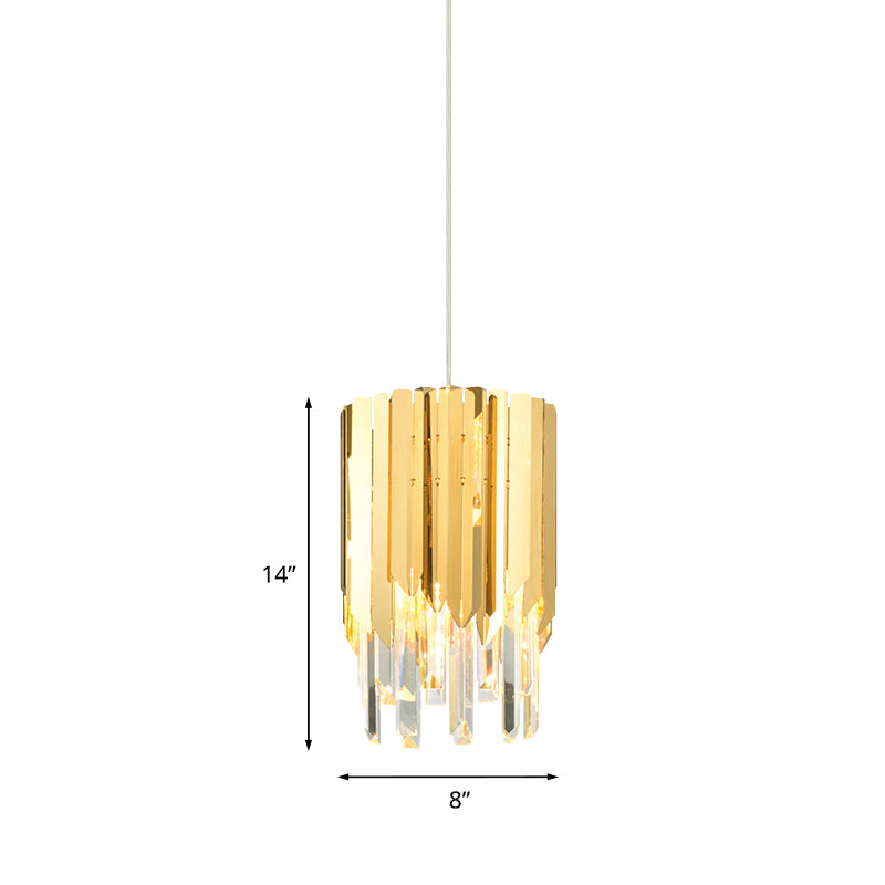 Gold Crystal Rectangle Hanging Light - Elegant Tiered Bulb Pendant Fixture