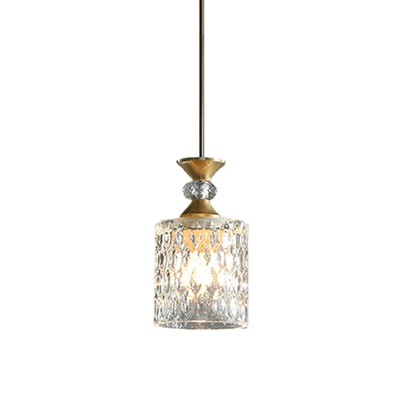 Gold Crystal Drop Lamp Postmodern Pendant For Restaurant Down Lighting - K9 1-Bulb Column Design