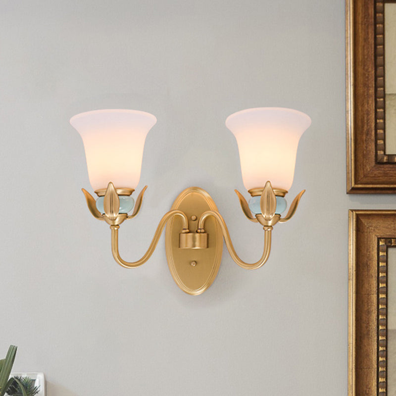 Vintage Wall Mounted Lamp With Bell Frosted Glass Shade - Gold Finish