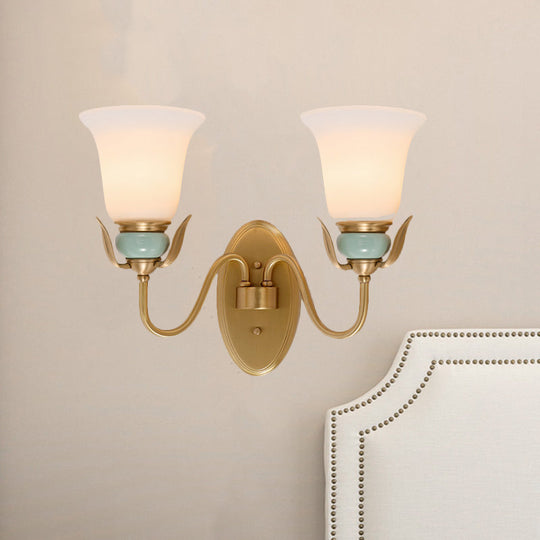Vintage Wall Mounted Lamp With Bell Frosted Glass Shade - Gold Finish