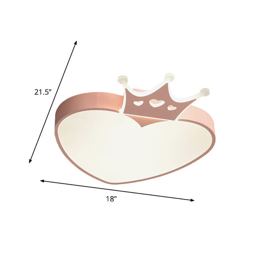 Nordic Style Led Loving Heart Flush Lamp With Crown Decor In Pink/Blue