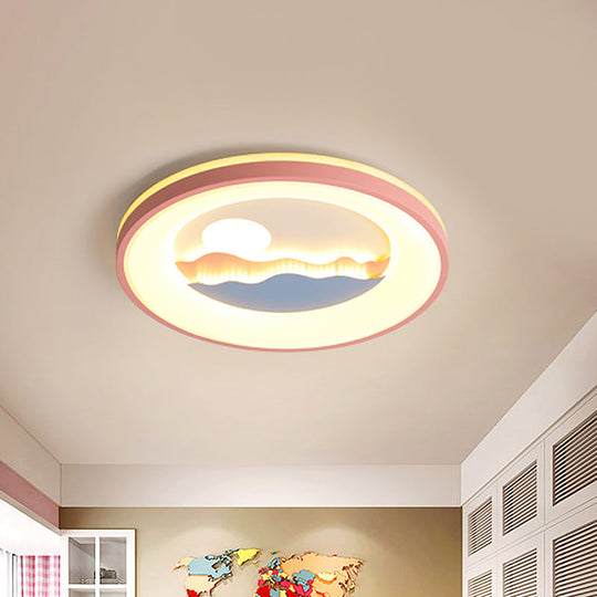 Sunset Round Acrylic Flush Light Fixture With Nordic Led Pink/Blue Mount For Childs Bedroom Pink