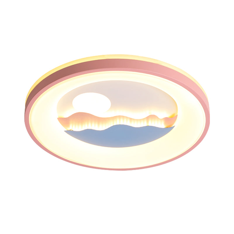 Sunset Round Acrylic Flush Light Fixture With Nordic Led Pink/Blue Mount For Childs Bedroom