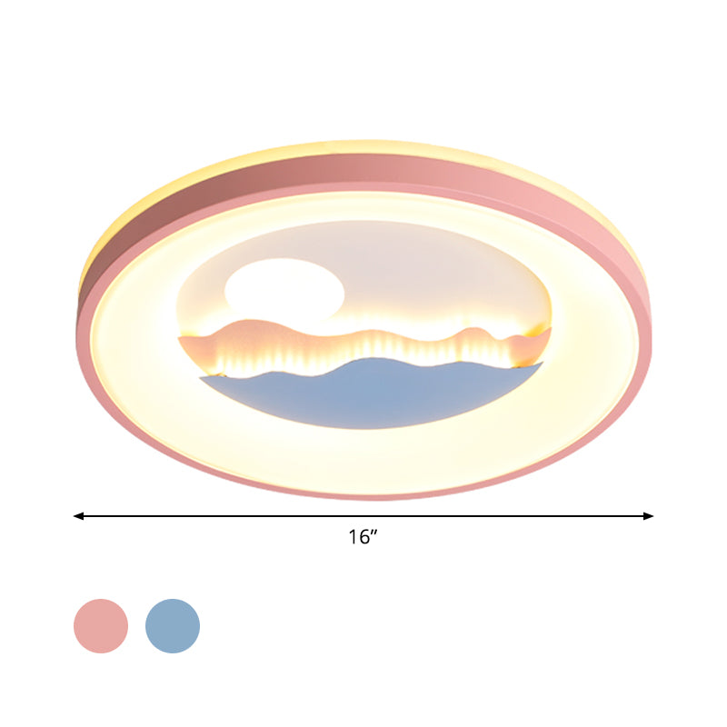 Sunset Round Acrylic Flush Light Fixture With Nordic Led Pink/Blue Mount For Child’s Bedroom