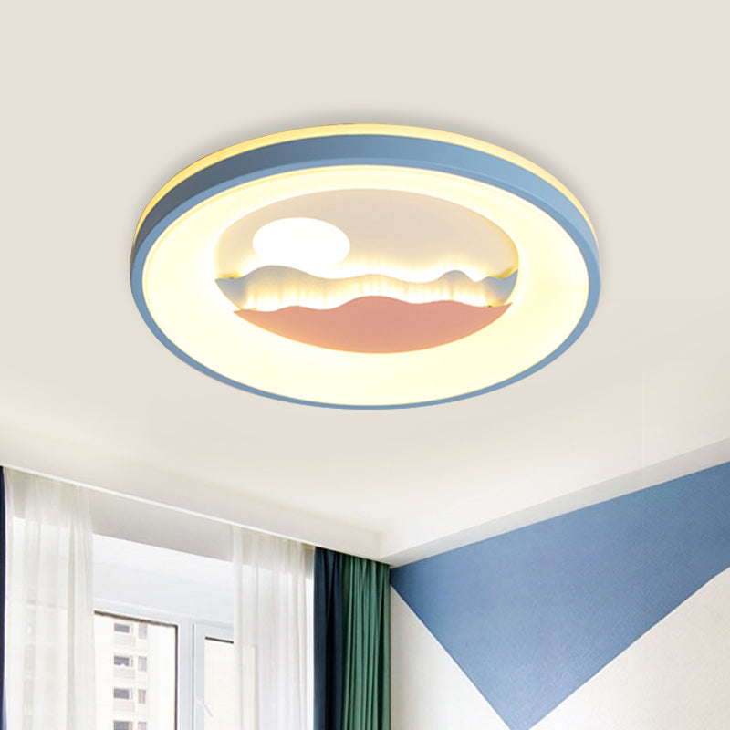 Sunset Round Acrylic Flush Light Fixture With Nordic Led Pink/Blue Mount For Childs Bedroom Blue