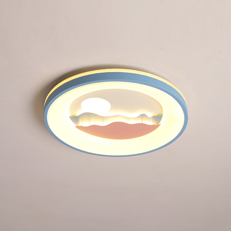 Sunset Round Acrylic Flush Light Fixture With Nordic Led Pink/Blue Mount For Child’s Bedroom