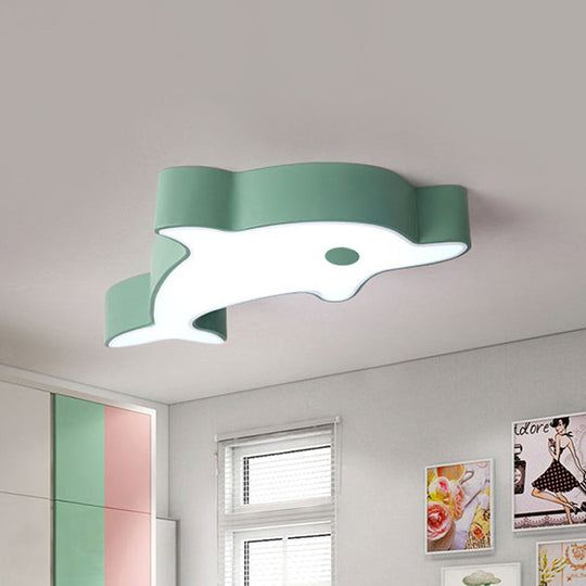 Led Bedroom Ceiling Flush Mount Dolphin Acrylic Shade Light In Cartoon Grey/Blue/Green Finish Green