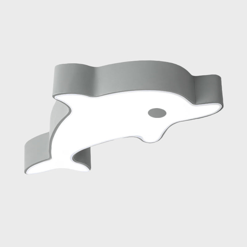 Led Bedroom Ceiling Flush Mount Dolphin Acrylic Shade Light In Cartoon Grey/Blue/Green Finish