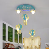 Cartoon Wooden Hot Air Balloon Semi Flush Ceiling Light With 5 Bulbs For Nursery