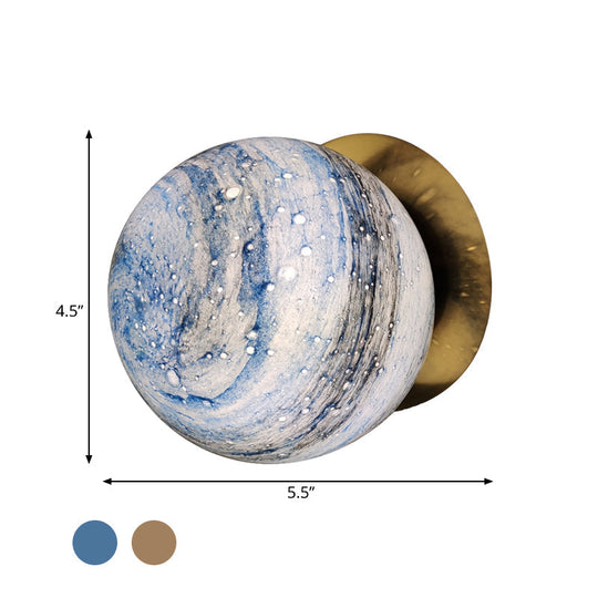 Creative Yellow/Blue Led Wall Sconce Lighting Fixture For Bedroom - Planet Frosted Glass Lamp