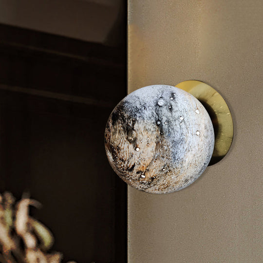 Creative Yellow/Blue Led Wall Sconce Lighting Fixture For Bedroom - Planet Frosted Glass Lamp