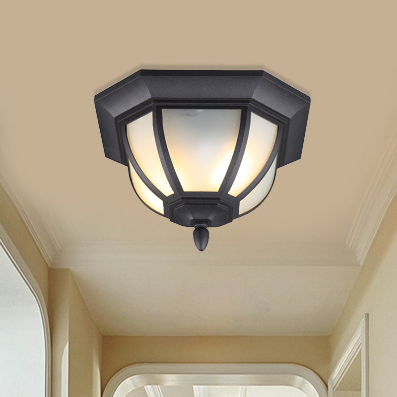 Octagon Flush Mount Ceiling Light Fixture - Classic Black Finish With Frosted Glass