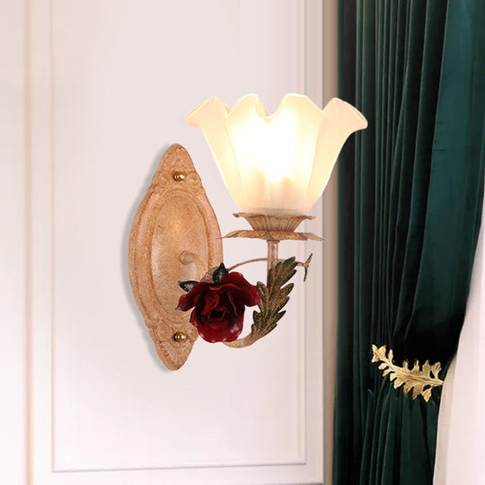Opal Glass Flower Sconce Wall Lamp American Garden Style Light-Brown/White Light Brown