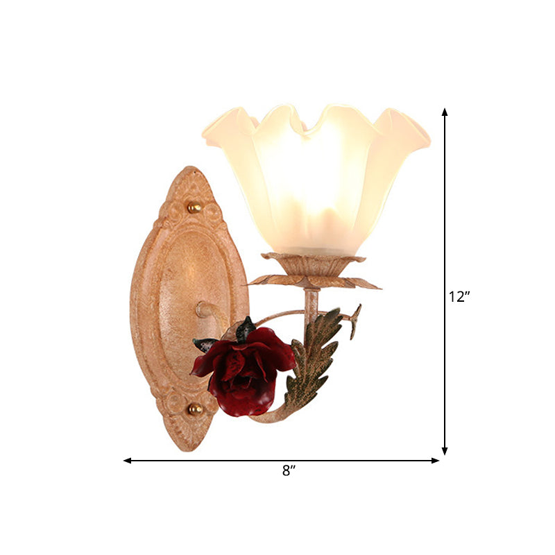 Opal Glass Flower Sconce Wall Lamp American Garden Style Light-Brown/White