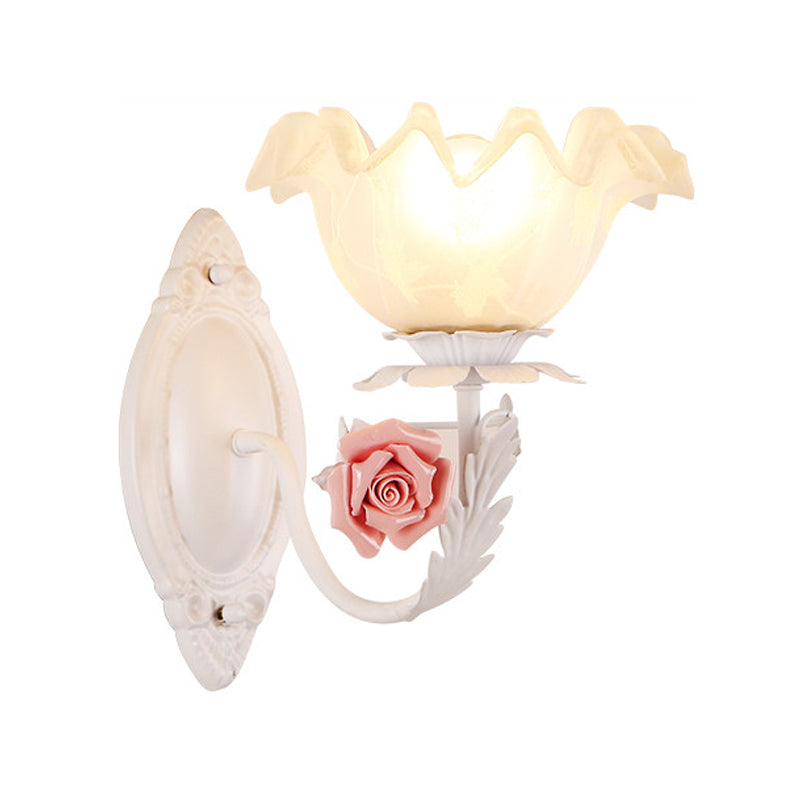 Opal Glass Flower Sconce Wall Lamp American Garden Style Light-Brown/White