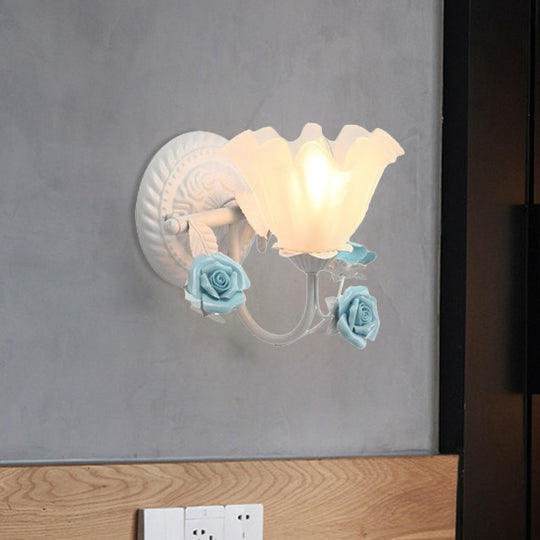 Blossom Bedside Wall Sconce - Pastoral Matte Glass 1-Light Blue/Pink Fixture