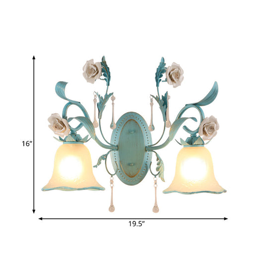 Blue Milk Glass Wall Mount Bell Shade Sconce Lamp - Romantic & Pastoral Lighting