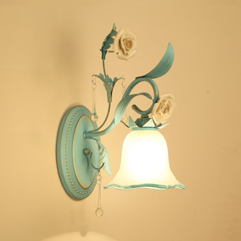 Blue Milk Glass Wall Mount Bell Shade Sconce Lamp - Romantic & Pastoral Lighting