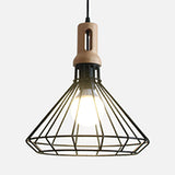 Antique Metal Wire Cage Pendant Lamp With Cone Shade For Living Room Black /