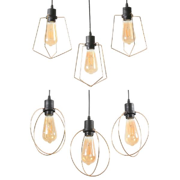 Industrial Metal Ceiling Pendant Fixture With 3 Suspended Lights - Gold Ring/Pentagon/Admix