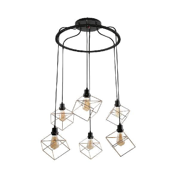 Wire Frame Vintage Style Metal Geometric Suspension Light - 4/6 Lights Dining Room Hanging Lamp