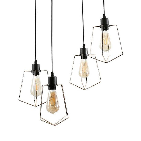 Wire Frame Vintage Style Metal Geometric Suspension Light - 4/6 Lights Dining Room Hanging Lamp