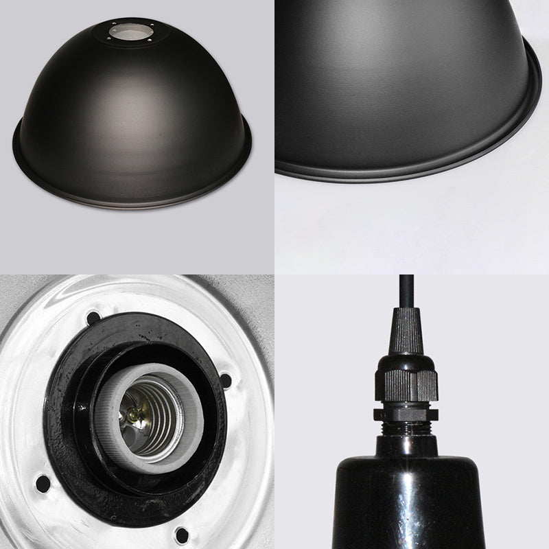 Retro Style Metal Ceiling Pendant Light - 1 Domed Design In Black/White For Coffee Shop