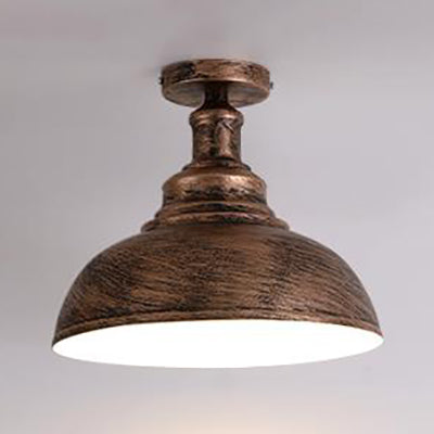 Antique Iron Semi-Flush Ceiling Light With 1 Head - Bowl Dining Table Rust Fixture 11.5’/16’